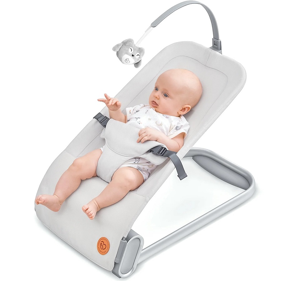 newborn in baby bjorn bouncer
